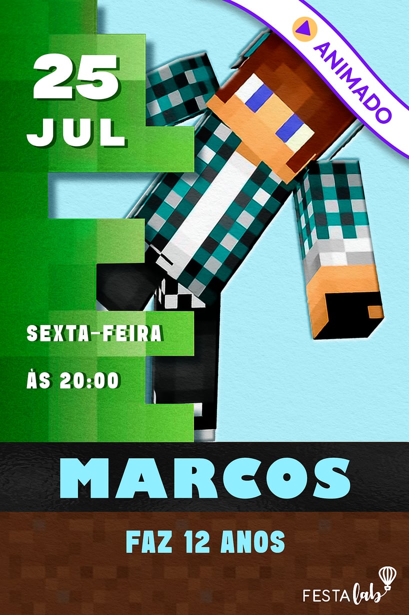 Convite Aventura no Minecraft grátis para editar