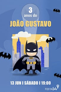 Modelo de Convite de Aniversario - Baby Batman Cartoon Convite Baby Batman Cartoon grátis para editar