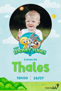 Modelo de Convite de Aniversario - Baby Looney Tunes Convite Baby Looney Tunes grátis para editar