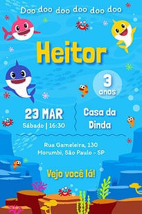 Modelo de Convite de Aniversario - Baby Shark Convite Baby Shark grátis para editar