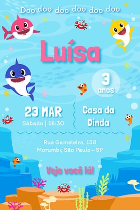 Modelo de Convite de Aniversario - Baby Shark Convite de Aniversario - Baby Shark