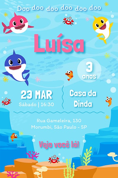 Criar convite de aniversário - Baby Shark| FestaLab