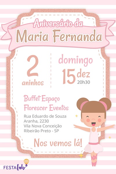 Modelo de Convite de Aniversario - Bailarina Convite Bailarina grátis para editar