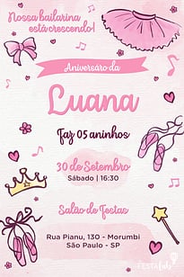 Modelo de Convite de Aniversario - Bailarina Convite Bailarina grátis para editar