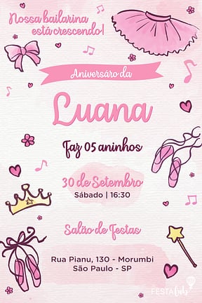 Modelo de Convite de Aniversario - Bailarina Convite de Aniversario - Bailarina