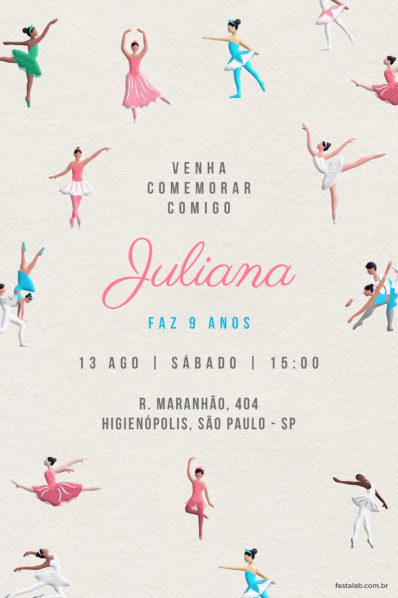 Convite Noite de Tutus e Sapatilhas: Bege grátis para editar