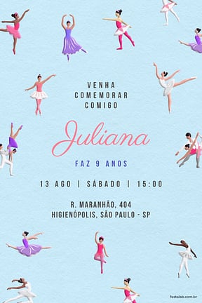 Modelo de Convite de Aniversario - Noite de Tutus e Sapatilhas Convite de Aniversario - Noite de Tutus e Sapatilhas