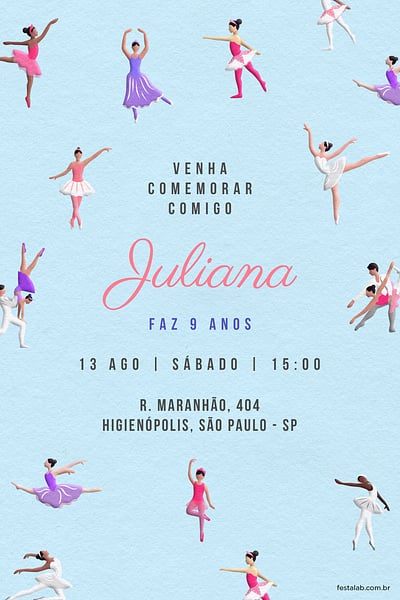 Modelo de Convite de Aniversario - Noite de Tutus e Sapatilhas Convite Noite de Tutus e Sapatilhas grátis para editar
