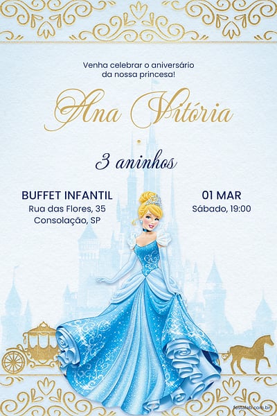 Modelo de Convite de Aniversario - Baile da Cinderela Convite Baile da Cinderela grátis para editar