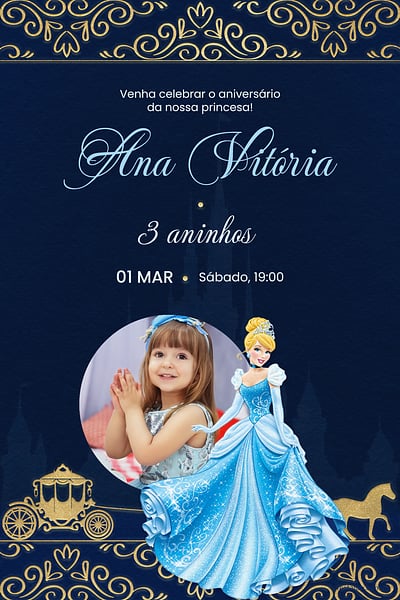 Modelo de Convite de Aniversario - Baile da Cinderela Escuro Convite Baile da Cinderela Escuro grátis para editar