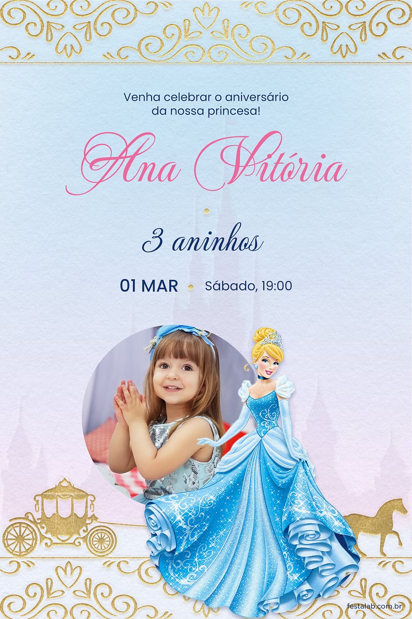 Modelo de Convite de Aniversario - Baile da Cinderela Rosa Convite de Aniversario - Baile da Cinderela Rosa