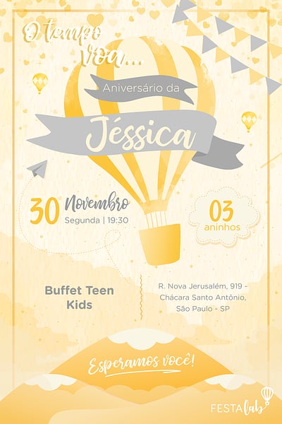 Criar convite de aniversário - Balão Amarelo| FestaLab