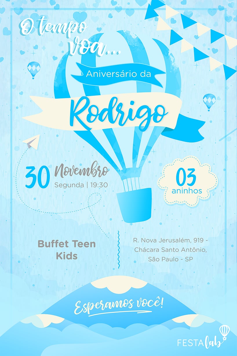 Convite de Aniversario - Balao Azul