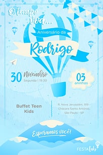 Modelo de Convite de Aniversario - Balao Azul Convite Balão Azul grátis para editar