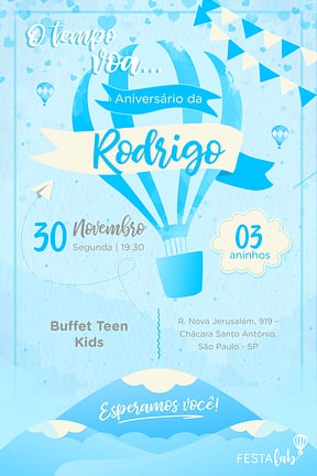 Modelo de Convite de Aniversario - Balao Azul Convite de Aniversario - Balao Azul