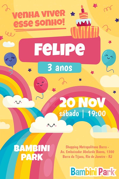 Modelo de Convite de Aniversario - Bambini Park Convite Bambini Park grátis para editar