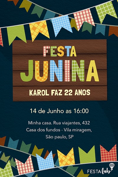 Modelo de Convite de Aniversario - Bandeirinhas Convite Bandeirinhas grátis para editar