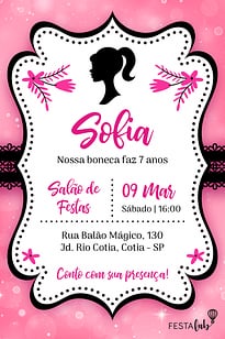Modelo de Convite de Aniversario - Barbie Convite Barbie grátis para editar