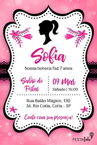 Modelo de Convite de Aniversario - Barbie Convite Barbie grátis para editar