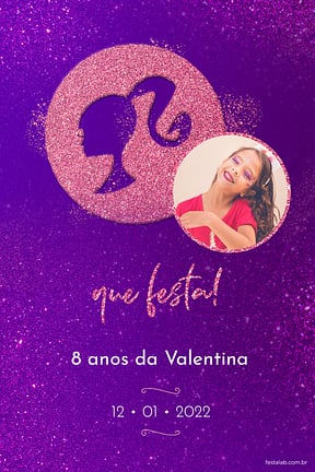 Modelo de Convite de Aniversario - Barbie fundo roxo Convite de Aniversario - Barbie fundo roxo