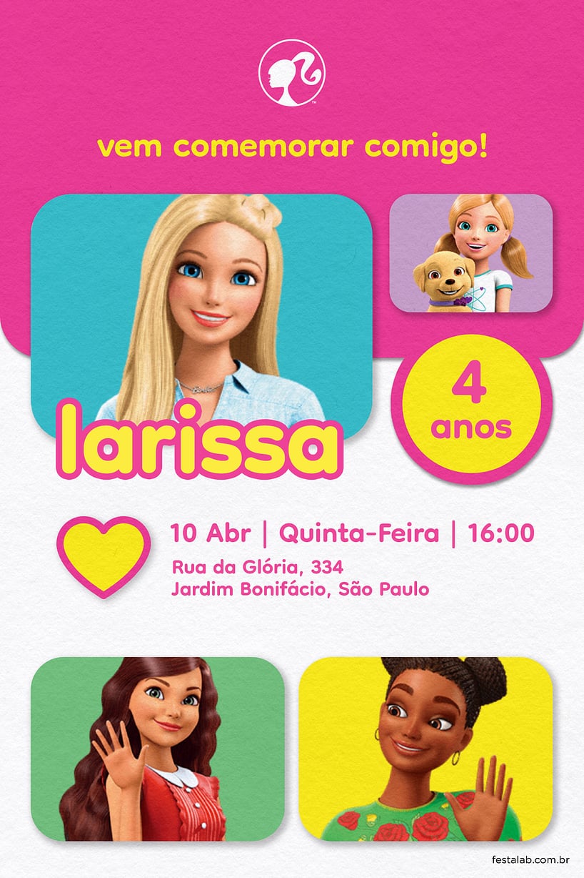 Convite De Aniversário Barbie Rosa Edite Online