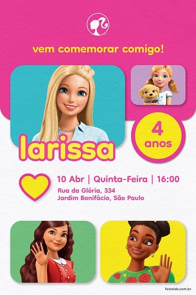 Modelo de Convite de Aniversario - Barbie Rosa Convite Barbie Rosa grátis para editar