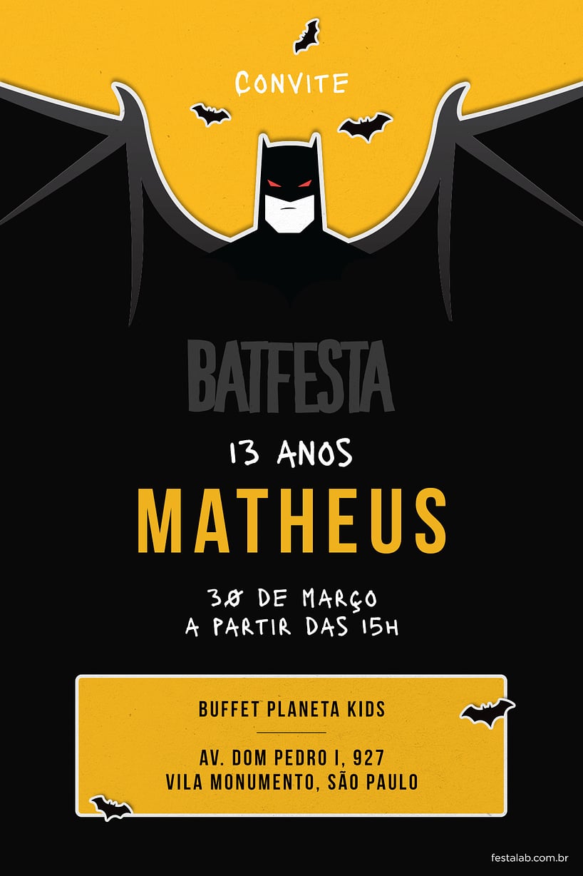 Convite BatFesta grátis para editar