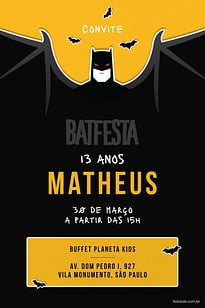 Modelo de Convite de Aniversario - BatFesta Convite BatFesta grátis para editar