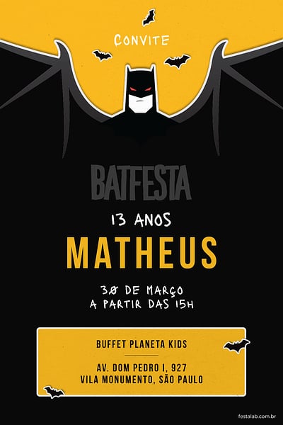 Modelo de Convite de Aniversario - BatFesta Convite BatFesta grátis para editar