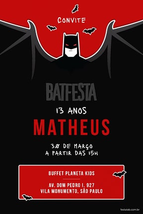 Convite de Aniversario - Batfesta Vermelho