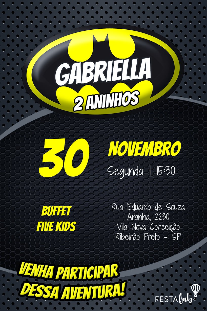 Modelo de Convite de Aniversario - Batman Convite de Aniversario - Batman
