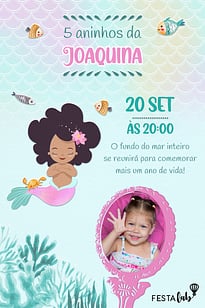 Modelo de Convite de Aniversario - Bebe Sereia Aquarela Azul Convite Bebê Sereia Aquarela Azul grátis para editar