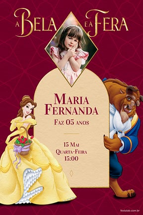 Modelo de Convite de Aniversario - Bela e a Fera Vermelha Convite de Aniversario - Bela e a Fera Vermelha