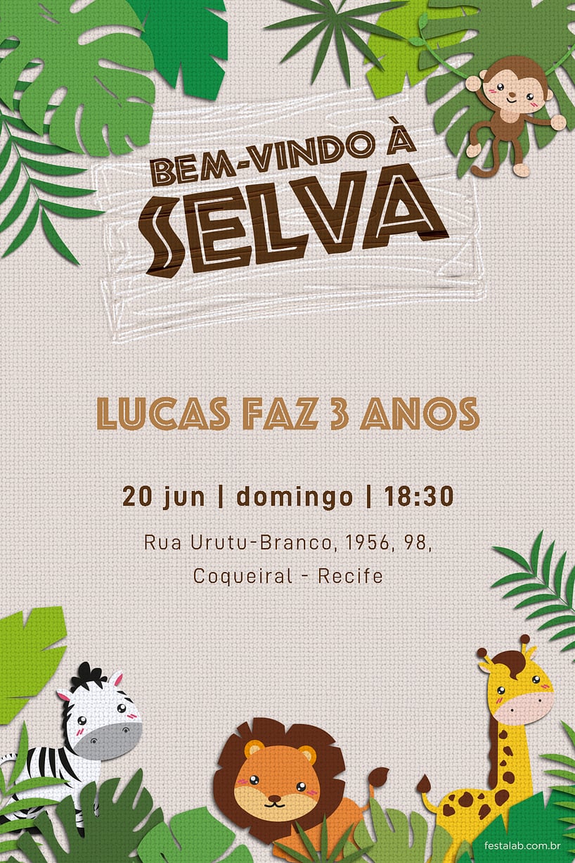 Convite de Aniversario - Bem Vindo a Selva