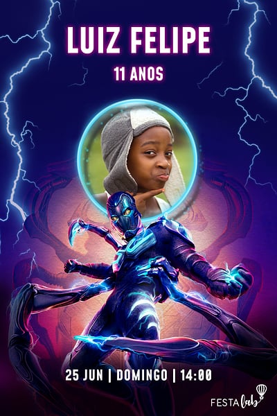 Criar convite de aniversário - Besouro Azul| FestaLab