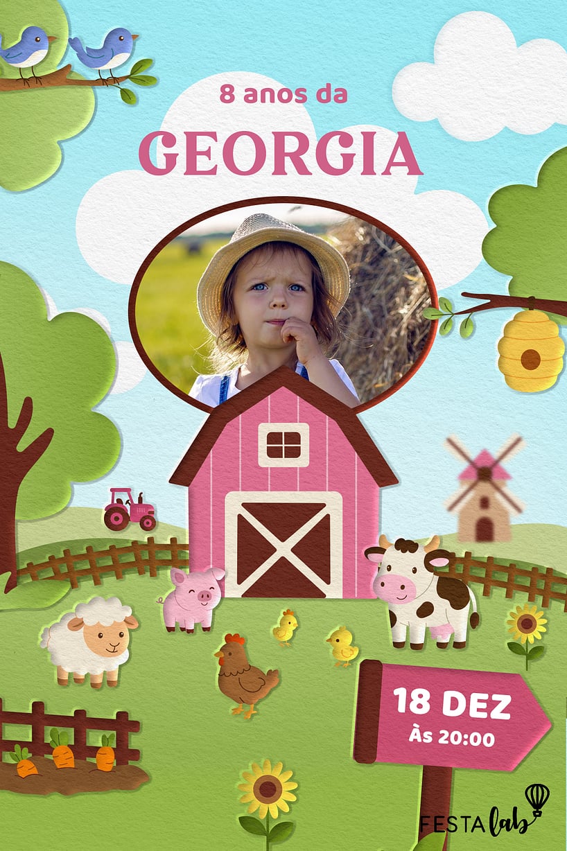 Convite Bichinhos na Fazendinha grátis para editar
