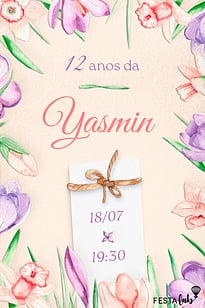 Modelo de Convite de Aniversario - Bilhete com flores Convite Bilhete com flores grátis para editar