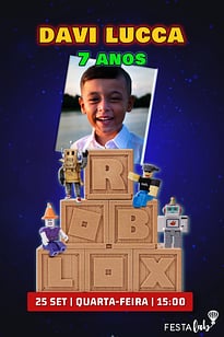 Modelo de Convite de Aniversario - Bloco do Roblox Preto Convite Bloco do Roblox Preto grátis para editar