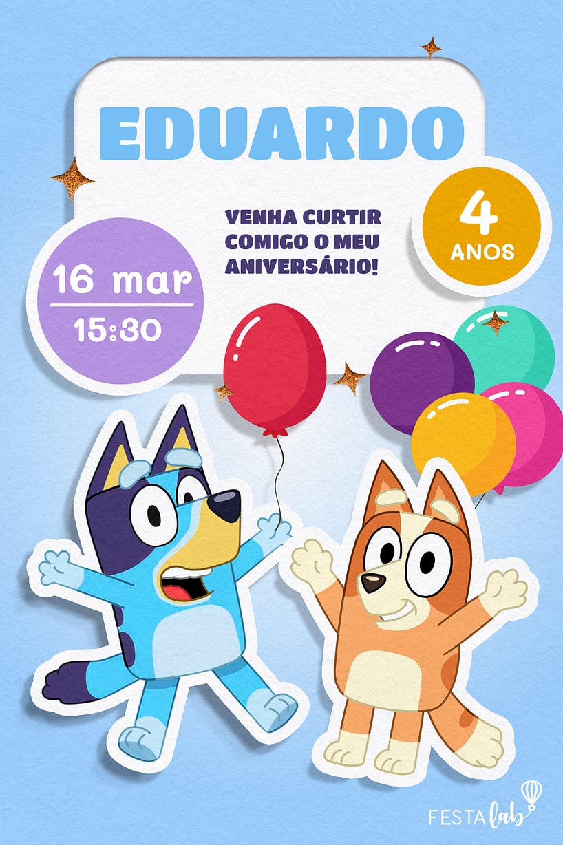 Criar convite de aniversário - Bluey| FestaLab