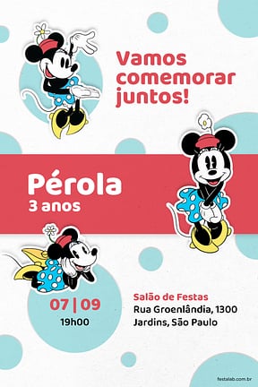 Modelo de Convite de Aniversario - Bolinhas da Minnie Convite de Aniversario - Bolinhas da Minnie