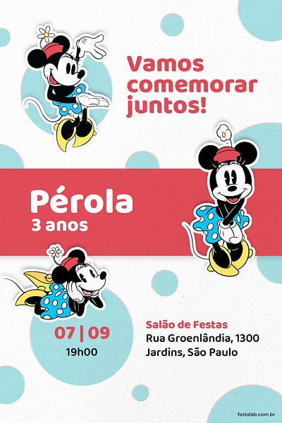 Modelo de Convite de Aniversario - Bolinhas da Minnie Convite Bolinhas da Minnie grátis para editar