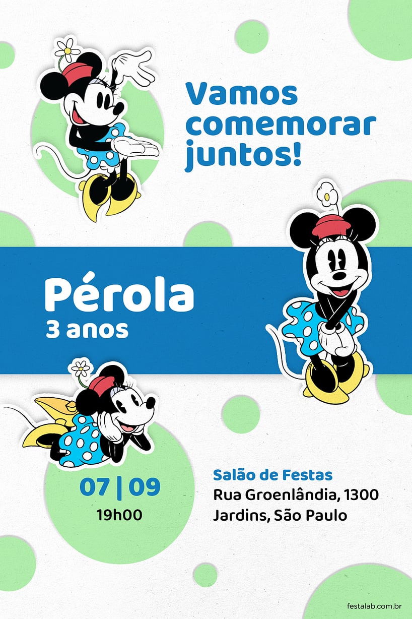 Criar convite de aniversário - Bolinhas da Minnie Azul| FestaLab