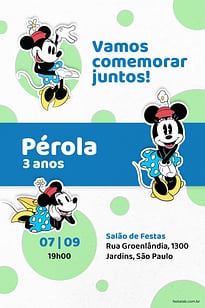Modelo de Convite de Aniversario - Bolinhas da Minnie Azul Convite Bolinhas da Minnie Azul grátis para editar