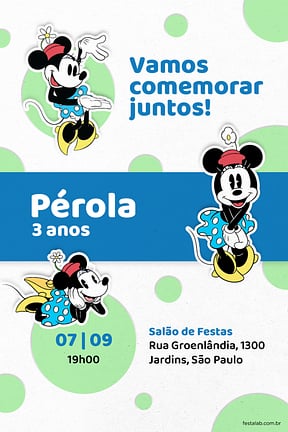 Modelo de Convite de Aniversario - Bolinhas da Minnie Azul Convite de Aniversario - Bolinhas da Minnie Azul