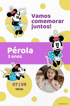 Modelo de Convite de Aniversario - Bolinhas da Minnie Lilas Convite de Aniversario - Bolinhas da Minnie Lilas