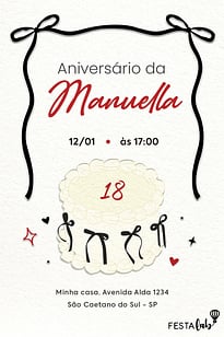 Modelo de Convite de Aniversario - Bolo de laco Convite Bolo de laço grátis para editar