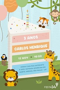 Modelo de Convite de Aniversario - Bolo no safari Convite Bolo no safari grátis para editar