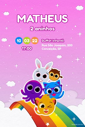 Modelo de Convite de Aniversario - Bolofofos Arco-iris Rosa Convite de Aniversario - Bolofofos Arco-iris Rosa
