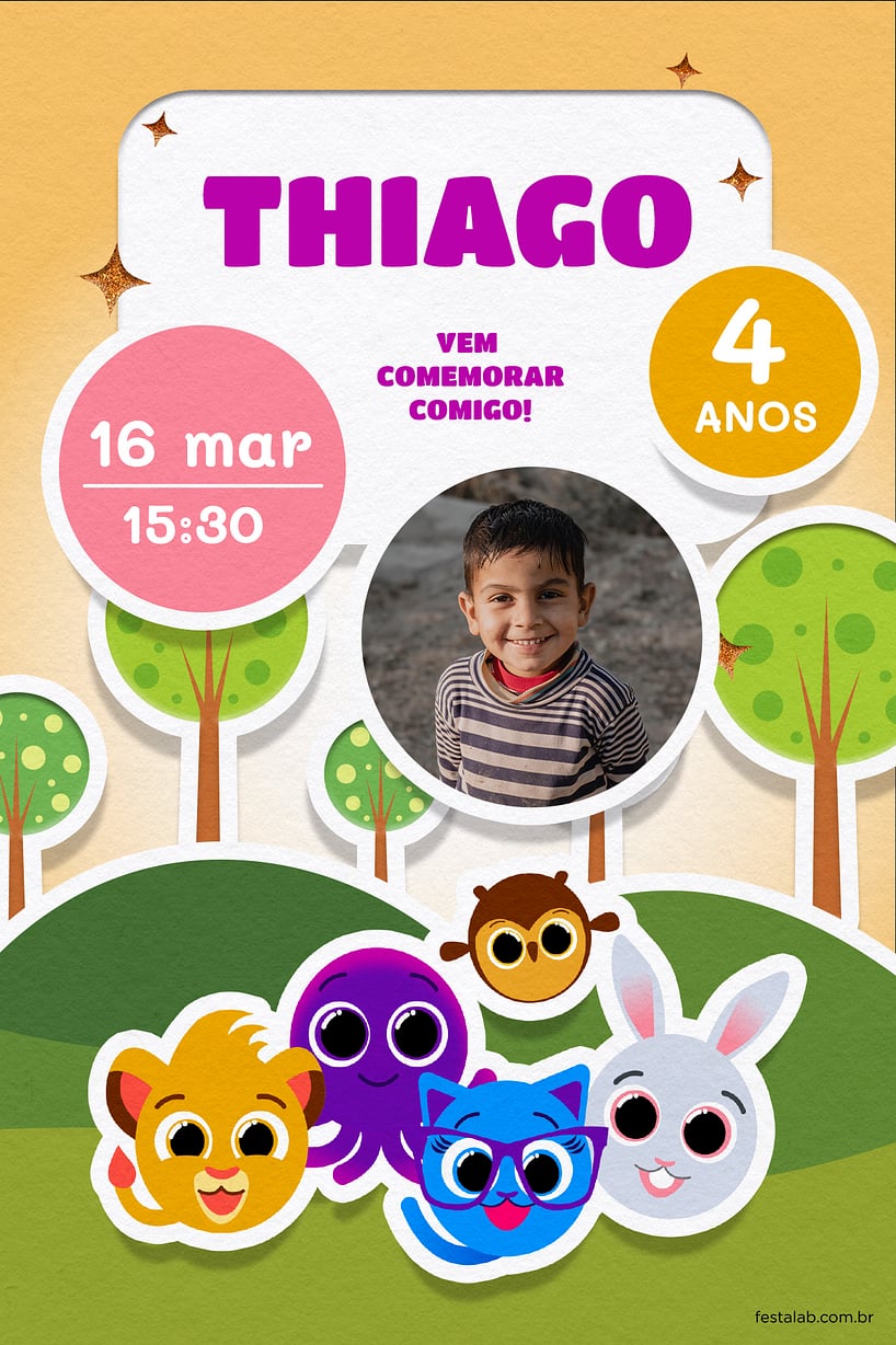 Convite Bolofofos Laranja grátis para editar