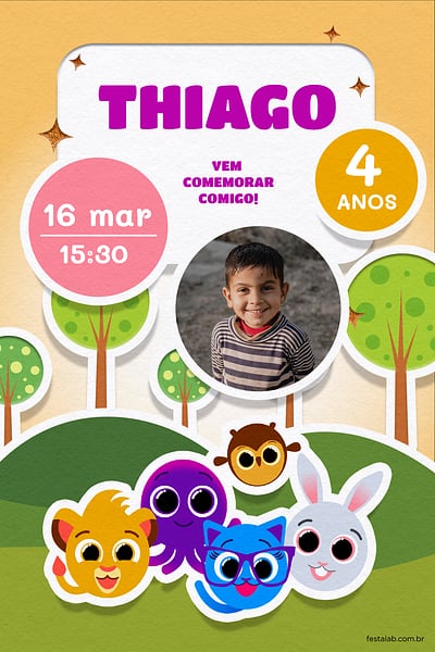 Criar convite de aniversário - Bolofofos Laranja| FestaLab